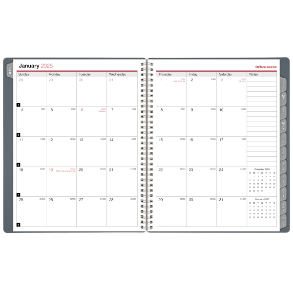 slide 4 of 6, Office Depot Brand Monthly Planner, 8 1/2"" x 11"", Silver, January 2026 to December 2026, OD00163026, 1 ct