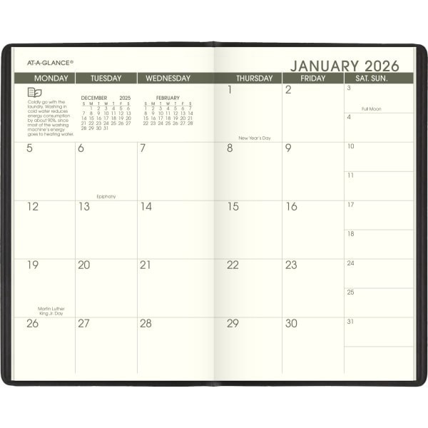 slide 4 of 10, AT-A-GLANCE® 2026-2027 Recycled Two Year Monthly Planner, Black, Pocket, 3 1/2"" x 6"", 1 ct