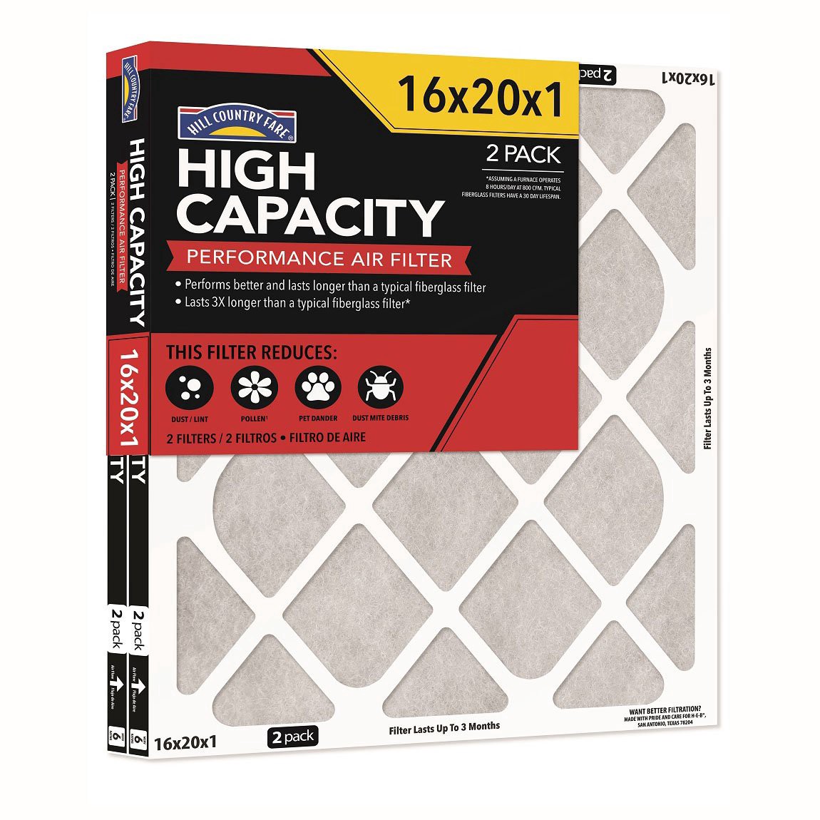 slide 1 of 1, Hill Country Fare High Density Fiberglass Air Filters,2ct, 16 in x 20 in x 1 in