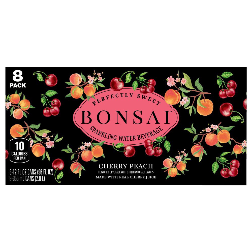 slide 3 of 6, Bonsai Cherry Peach Sweetened Sparkling Water Cans- 12 fl oz, 8 ct; 12 fl oz