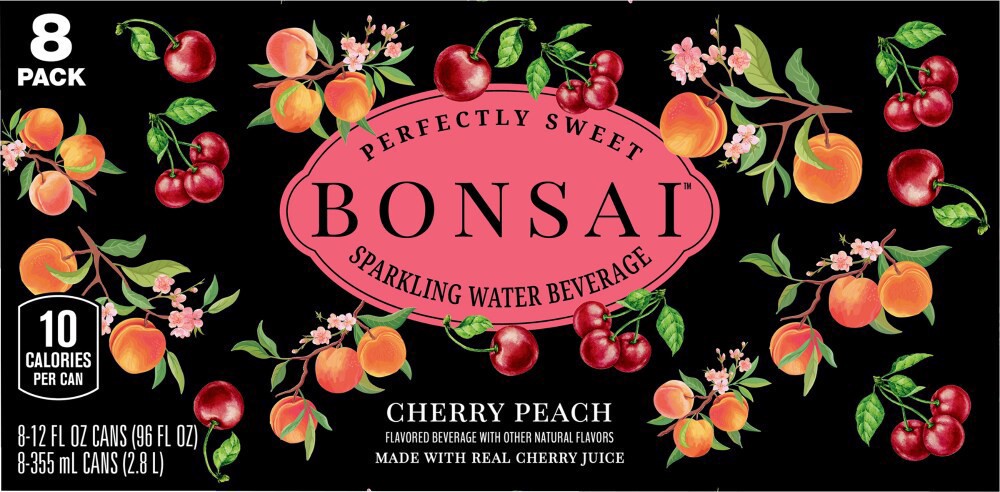 slide 4 of 6, Bonsai Cherry Peach Sweetened Sparkling Water Cans- 12 fl oz, 8 ct; 12 fl oz