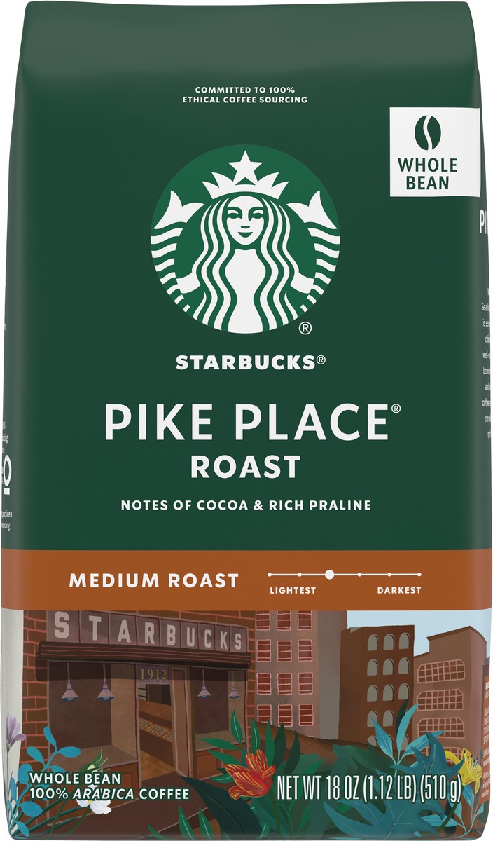 slide 8 of 9, Starbucks Whole Bean Coffee, Medium Roast Coffee, Pike Place Roast, 100% Arabica, 1 bag (18 oz), 18 oz