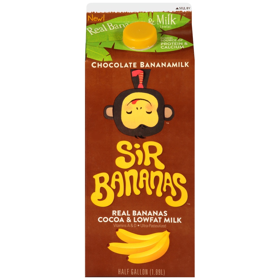 slide 1 of 1, Sir Bananas Lowfat Chocolate Banana Milk, 1/2 gal