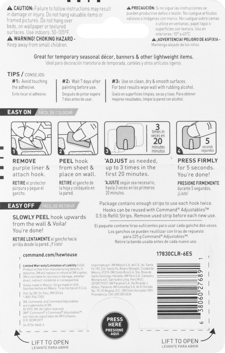 slide 5 of 9, Command Adjustable Repositionable Decorative Hooks & Strips, 6 ct