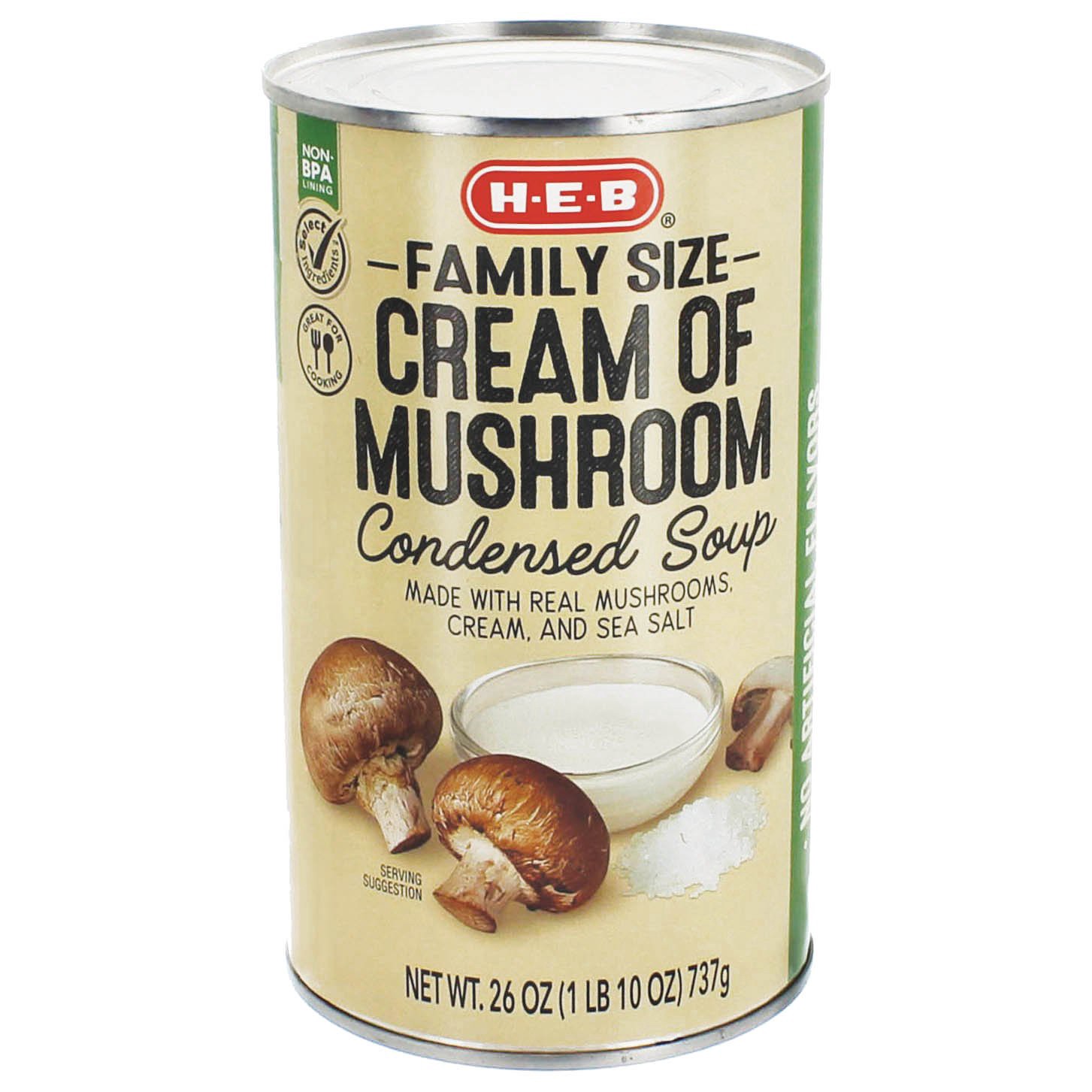 slide 1 of 1, H-E-B Cream of Mushroom Condensed Soup - Family Size, 26 oz
