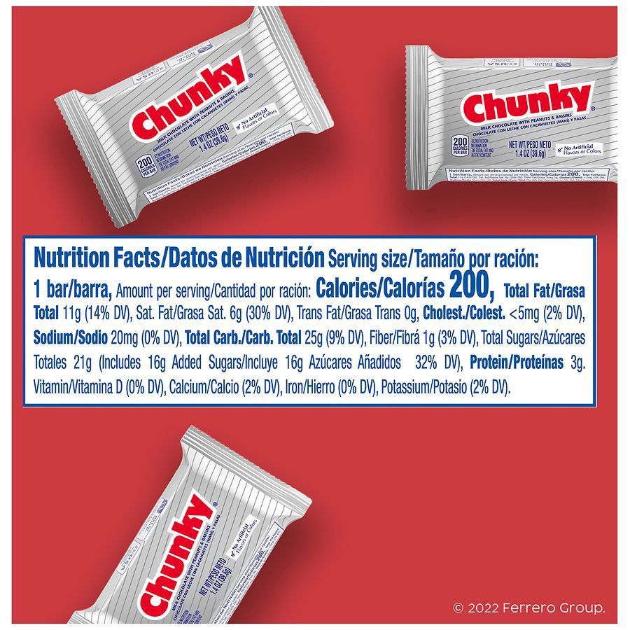 slide 5 of 5, Chunky Candy Bar, Milk Chocolate With Peanuts & Raisins, 1.4 oz
