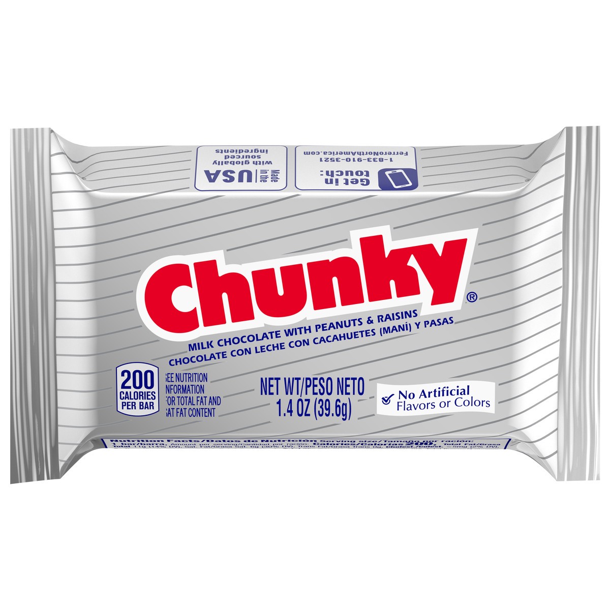 slide 1 of 1, Chunky Candy Bar, Milk Chocolate With Peanuts & Raisins, 1.4 oz