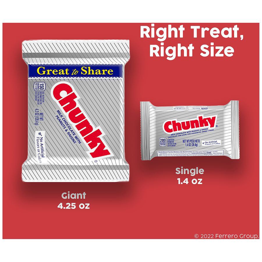 slide 2 of 5, Chunky Candy Bar, Milk Chocolate With Peanuts & Raisins, 1.4 oz