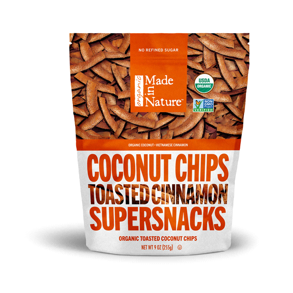 slide 1 of 1, Made In Nature Organic Coconut Chips Toasted Cinnamon Supersnacks, 9 oz