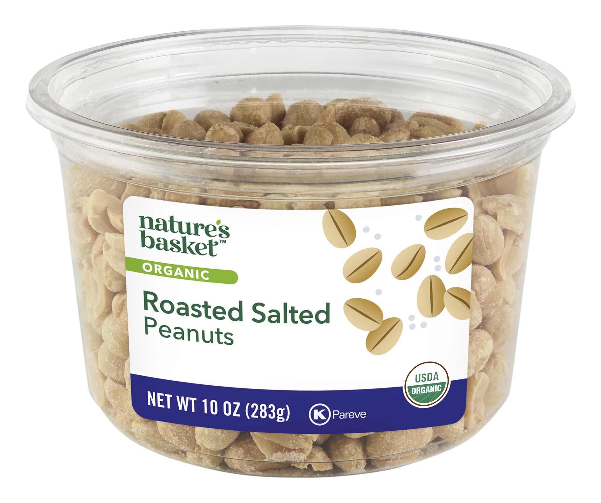 slide 1 of 1, Nature's Basket Organic Roasted Salted Peanuts, 10 oz