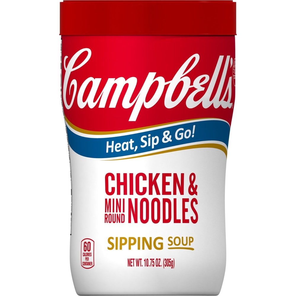 slide 1 of 8, Campbell's Soup on The Go Chicken With Mini Noodles Microwavable Cup, 10.75 oz