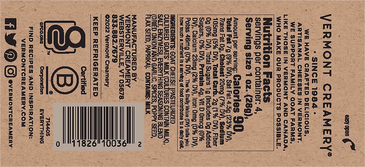 slide 4 of 11, Vermont Creamery Everything Goat Cheese Log, 4 oz, 4 oz