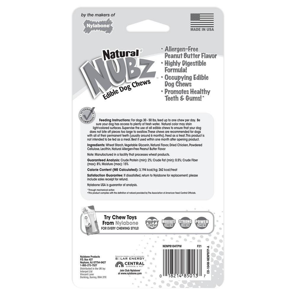 slide 5 of 6, Nylabone Nubz Peanut Butter Grande Chews Dog Treats, 2 ct