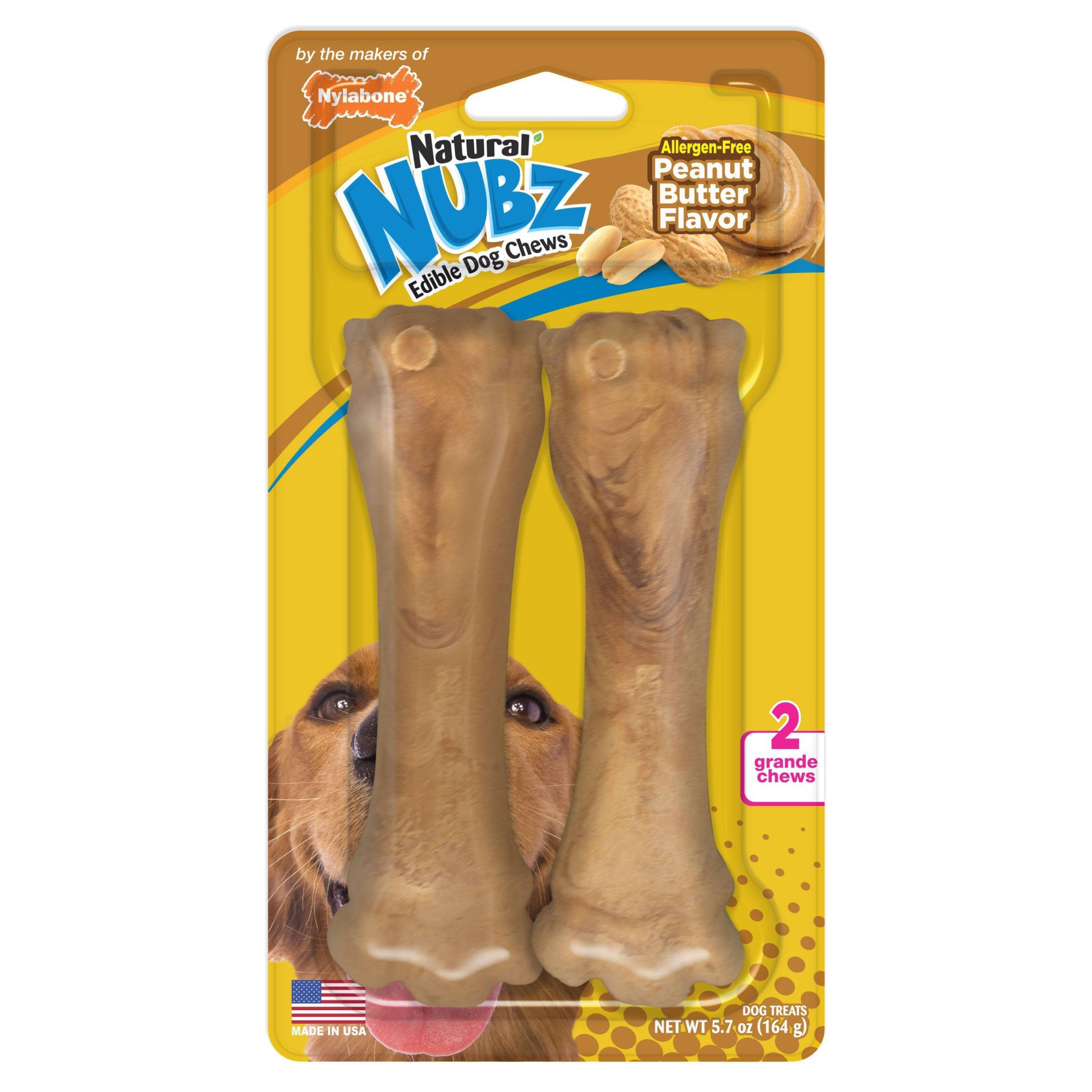 slide 1 of 6, Nylabone Nubz Peanut Butter Grande Chews Dog Treats, 2 ct
