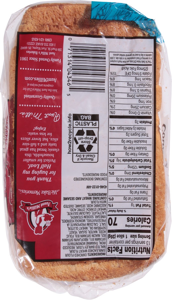 slide 9 of 9, Aunt Millie's Half Loaf Country White Bread 12 oz, 12 oz