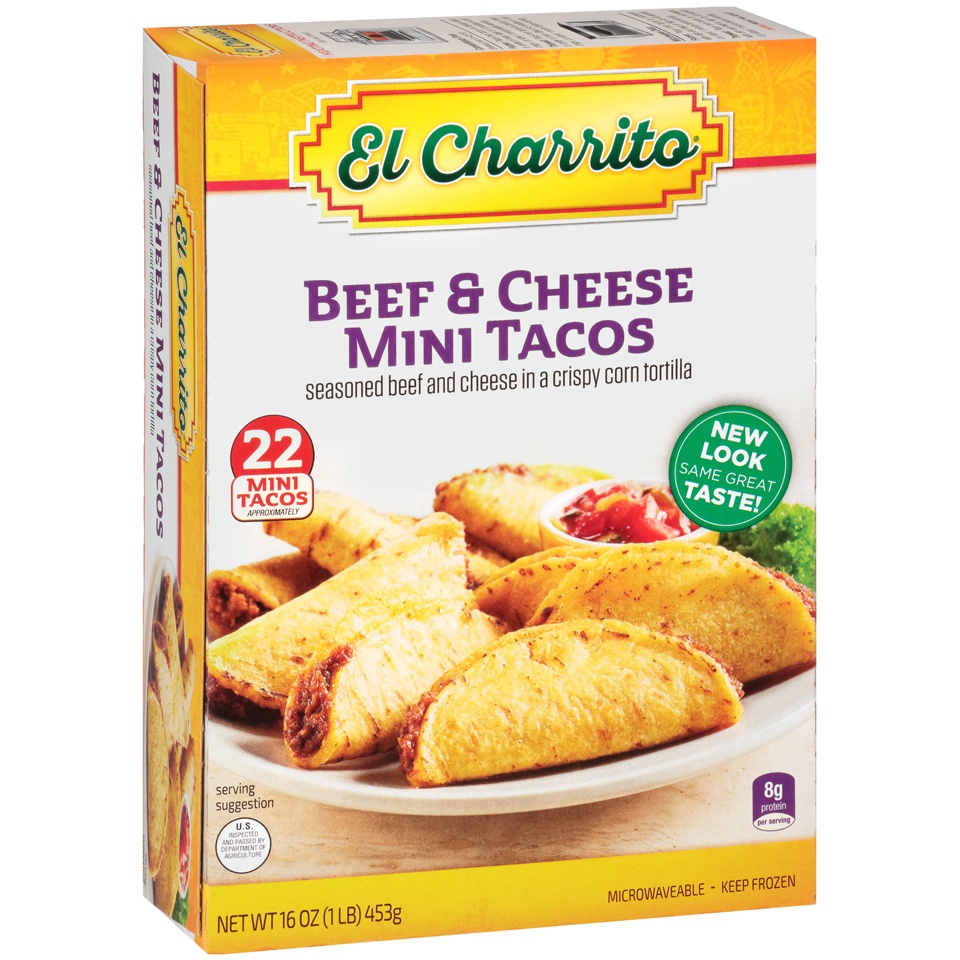 slide 1 of 1, El Charrito Beef & Cheese Mini Tacos, 16 oz