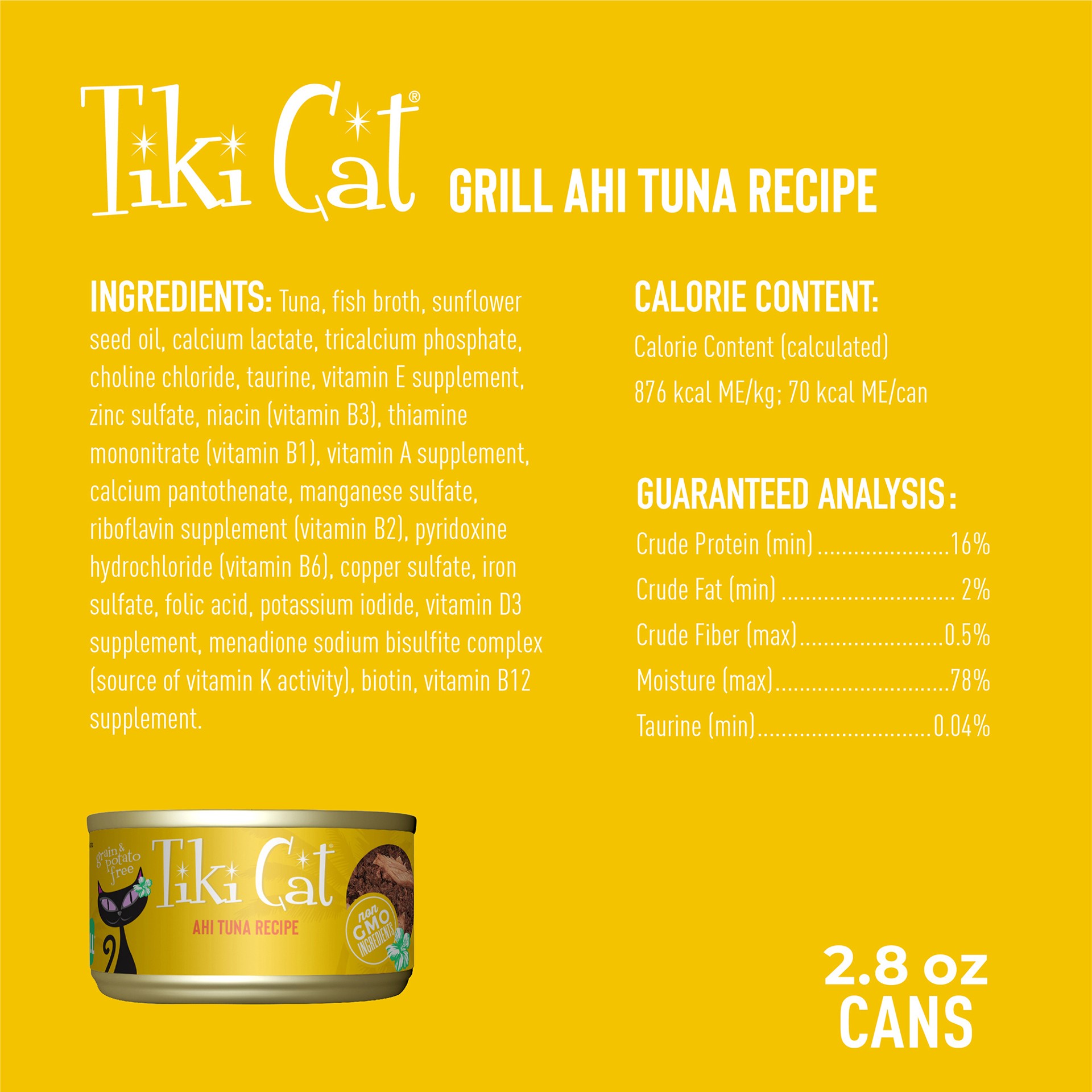 slide 4 of 7, Tiki Cat Grill Wet Cat Food, Ahi Tuna, 2.8 oz. Can, 2.8 oz
