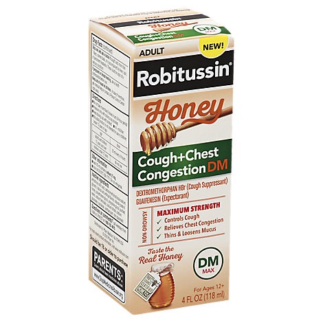 slide 1 of 1, Robitussin Max Strength Honewy Cough & Chest Congestion Liquid, 4 fl oz
