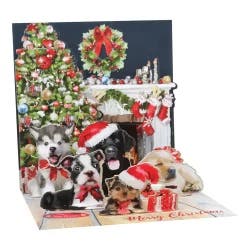 Up With Paper Christmas Pop-Up Greeting Card With Envelope, 5-1/4'' X 5-1/4'', Christmas Puppies, Message Inside