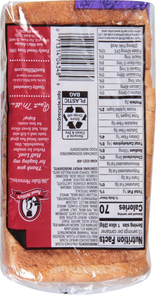 slide 3 of 5, Aunt Millie's Honey 7 Grain Half Loaf, 12 oz