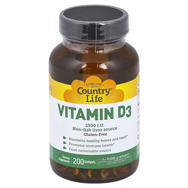 slide 1 of 3, Country Life Vitamin D3 2500 Iu Softgels, 200 ct