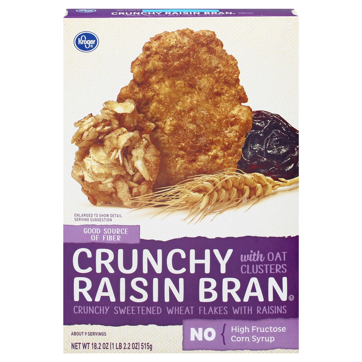 slide 1 of 10, Kroger Raisin Bran with Oat Clusters Crunchy, 18.2 oz