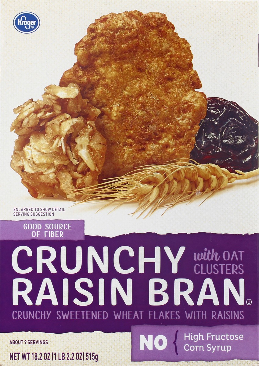 slide 8 of 10, Kroger Raisin Bran with Oat Clusters Crunchy, 18.2 oz