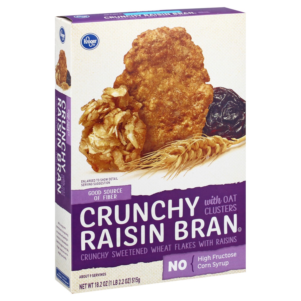 slide 10 of 10, Kroger Raisin Bran with Oat Clusters Crunchy, 18.2 oz