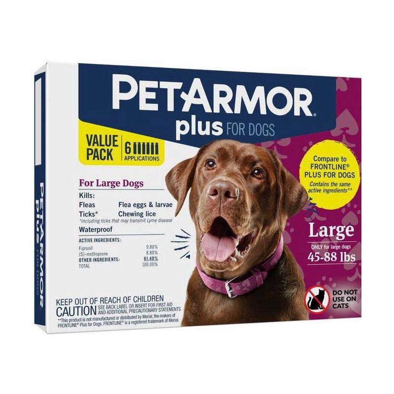 slide 5 of 6, PETARMOR Plus for Large Dogs 45-88 lbs, Flea & Tick Prevention for Dogs, 6-Month Supply, 6 ct
