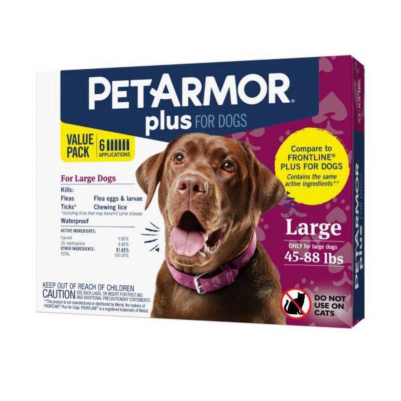 slide 1 of 6, PETARMOR Plus for Large Dogs 45-88 lbs, Flea & Tick Prevention for Dogs, 6-Month Supply, 6 ct