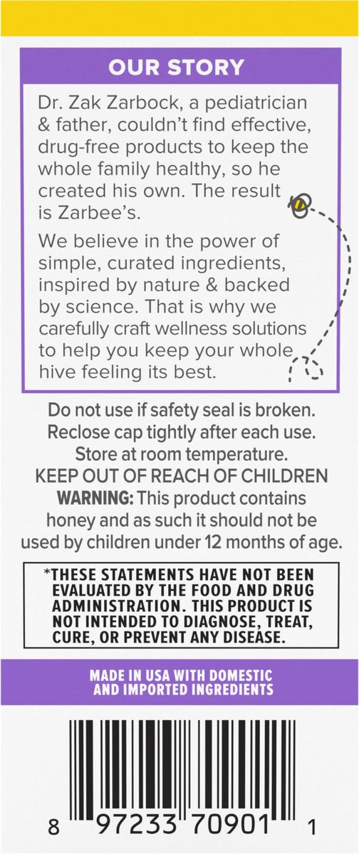 slide 6 of 7, Zarbee's Naturals Baby Cough Syrup + Immune with Dark Honey + Zinc, Natural Grape Flavor, 2 Fl. Oz, 2 fl oz