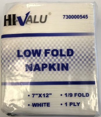 slide 1 of 1, Hi-Valu Low Fold Napkin 1-Ply 1/9 Fold White, 334 ct; 7 in x 12 in