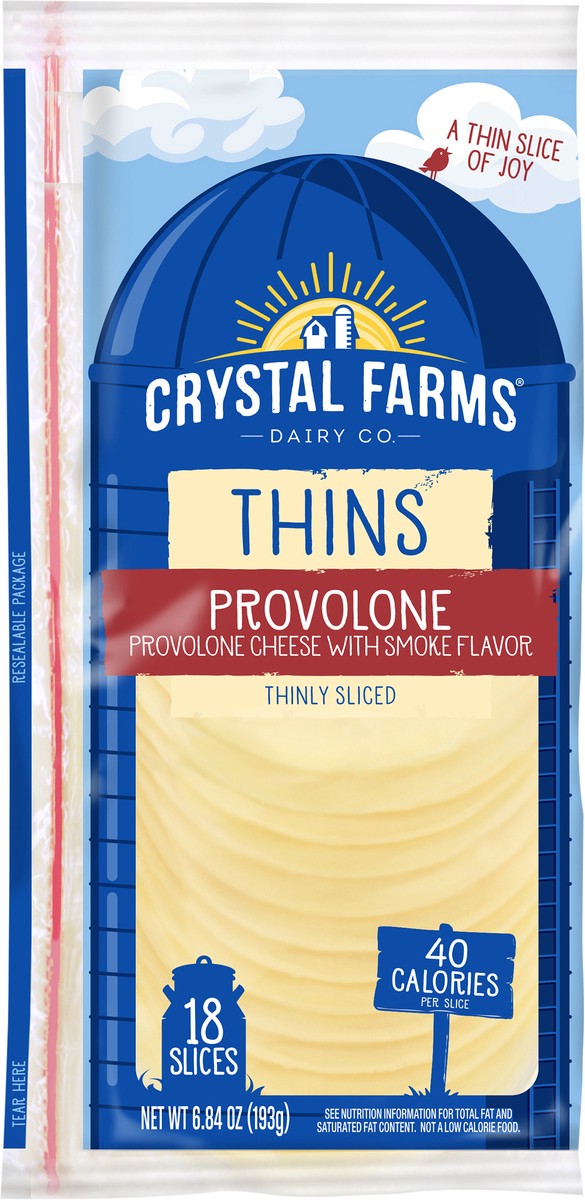 slide 2 of 6, Crystal Farms Cheese, Provolone, Thins, 18 ct