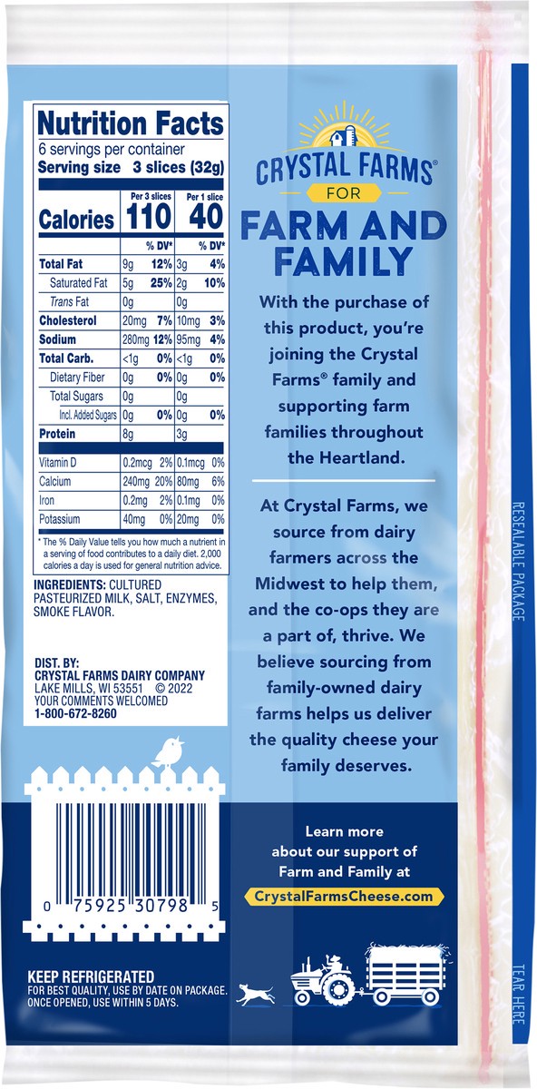 slide 4 of 6, Crystal Farms Cheese, Provolone, Thins, 18 ct