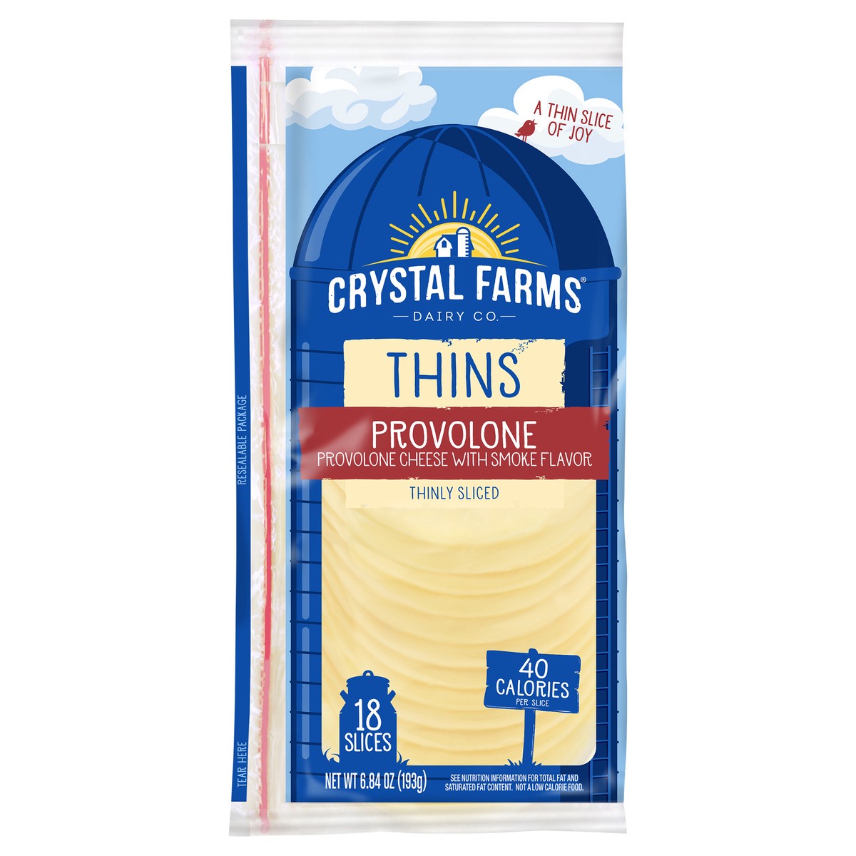 slide 6 of 6, Crystal Farms Cheese, Provolone, Thins, 18 ct