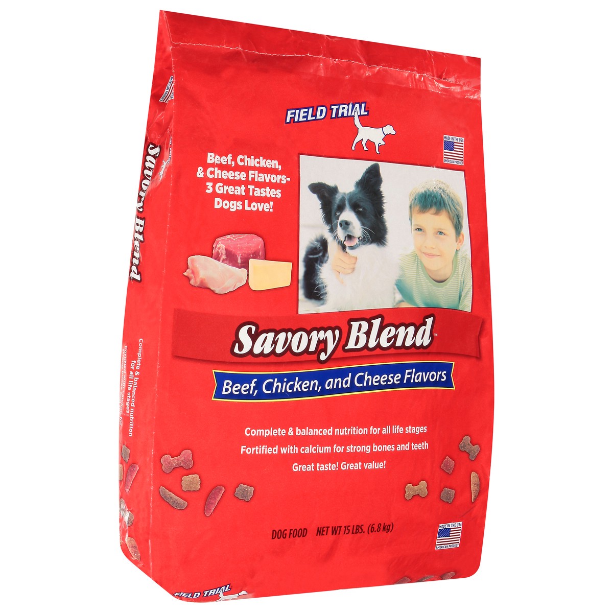 slide 2 of 10, Field Trial Dog Food, Beef, Chicken, and Cheese Flavors, Savory Blend, 15 lb