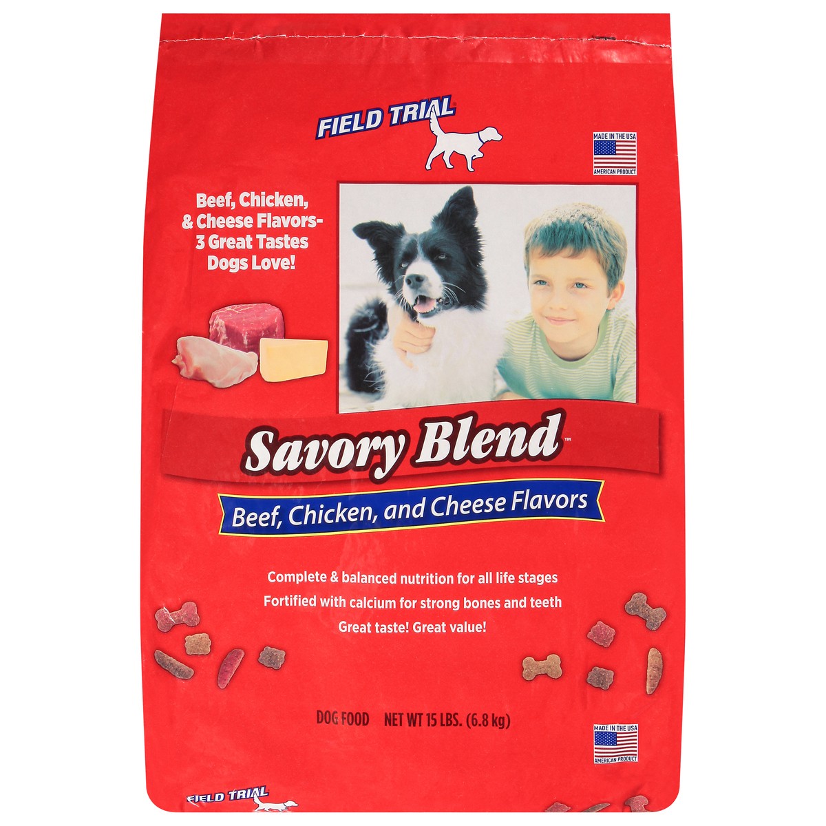 slide 10 of 10, Field Trial Dog Food, Beef, Chicken, and Cheese Flavors, Savory Blend, 15 lb