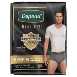 Depend Real Fit Incontinence Underwear for Men, Disposable, Maximum Absorbency, Small/Medium, Grey, 14 Count