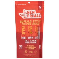 New Primal Buffalo Chicken Stick, All Natural, Zero Sugar, 5 - 1 oz Sticks