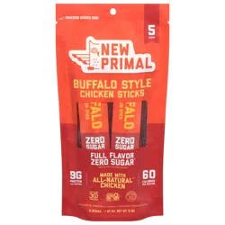 New Primal Buffalo Chicken Stick, All Natural, Zero Sugar, 5 - 1 oz Sticks