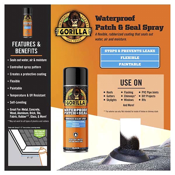 slide 10 of 13, Gorilla Glue Waterproof Patch & Seal Spray, Black, 16 oz