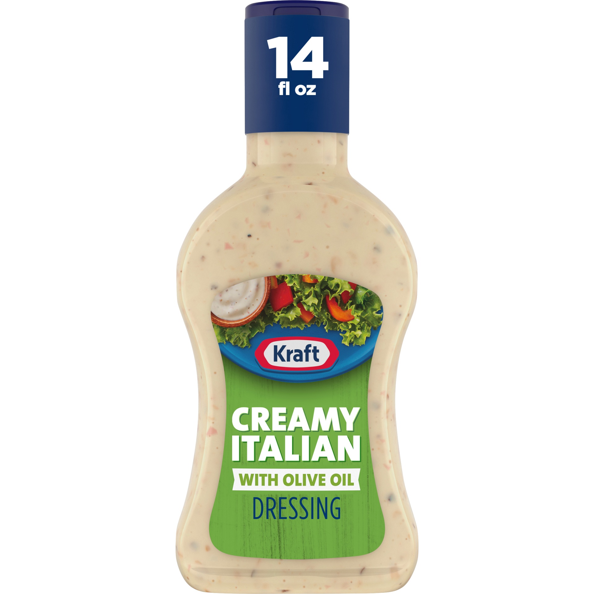 slide 1 of 5, Kraft Creamy Italian Salad Dressing with Olive Oil Bottle, 14 fl oz