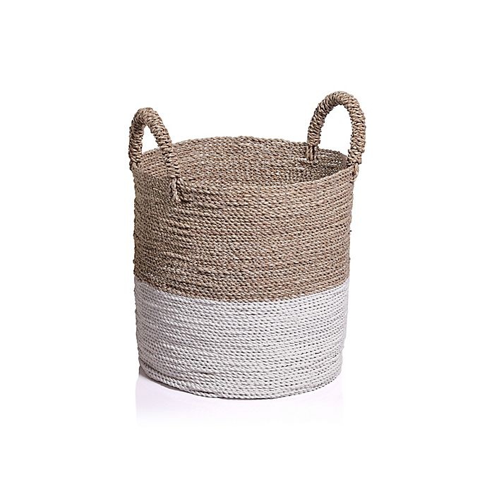 slide 1 of 2, Global Caravan Mazu Large Seagrass Basket - Natural/White, 1 ct