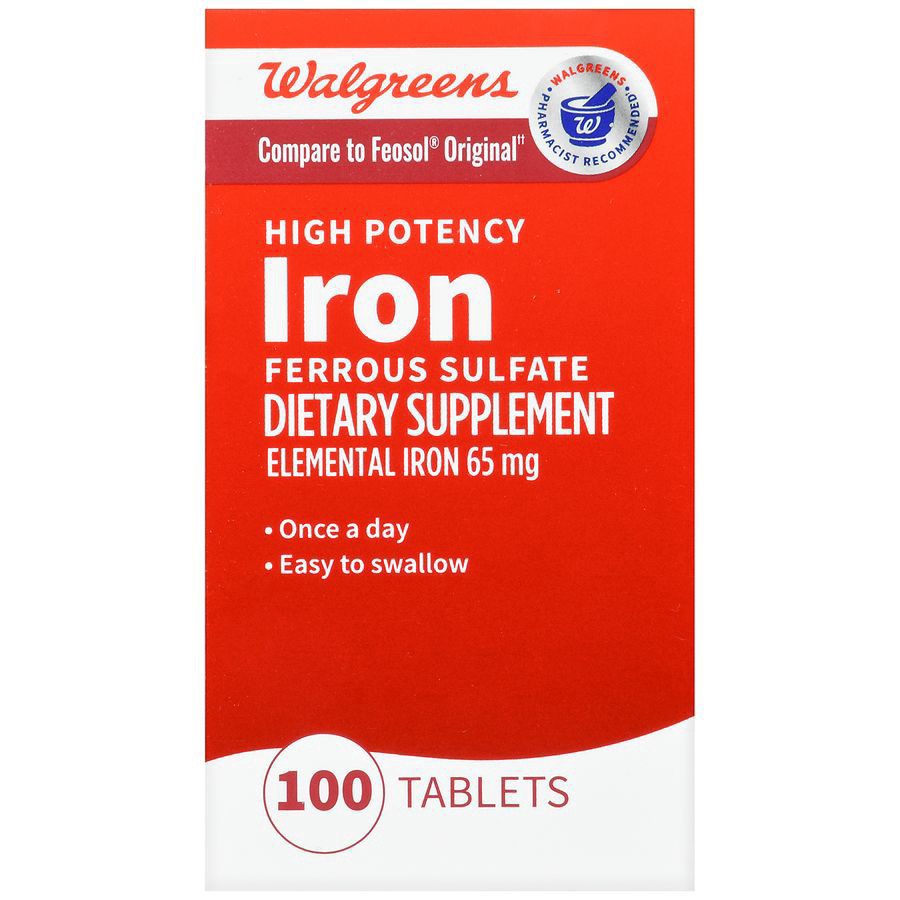 slide 4 of 5, Walgreens High Potency Ferrous Sulfate Iron Tablets, 100 ct