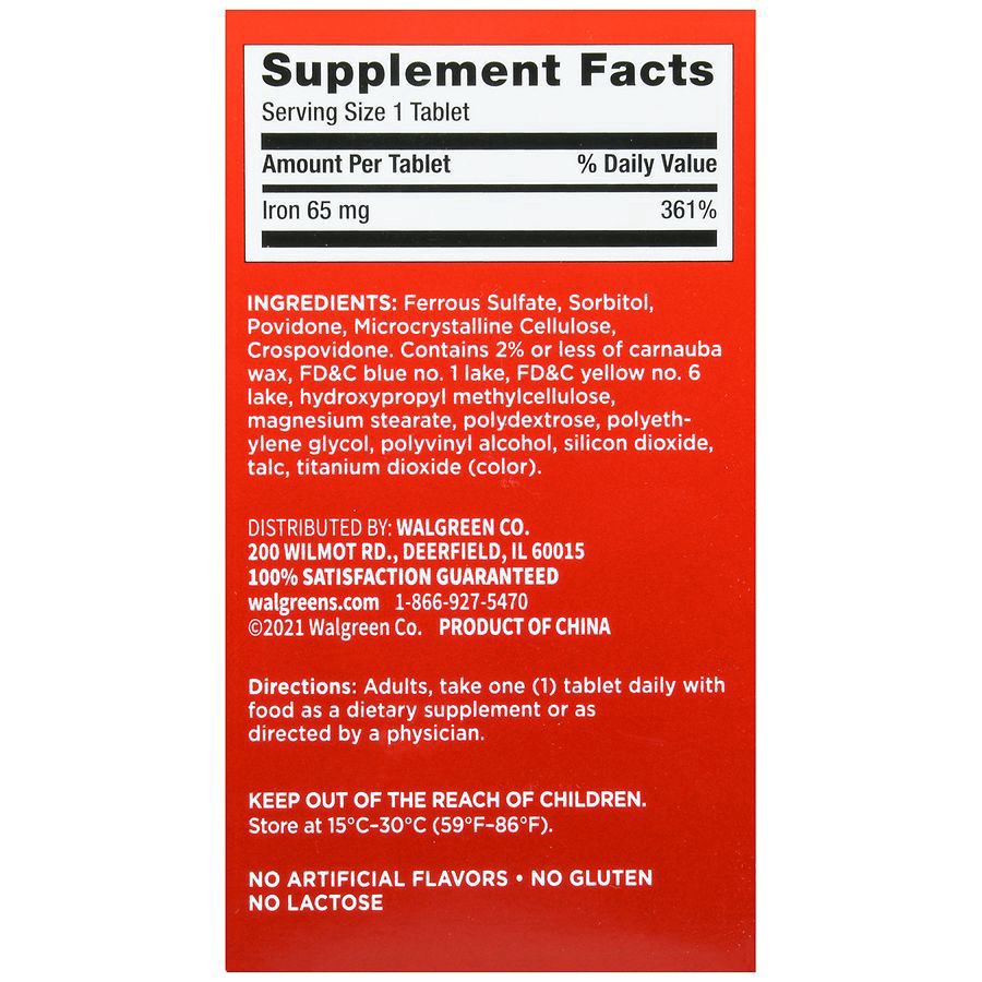 slide 5 of 5, Walgreens High Potency Ferrous Sulfate Iron Tablets, 100 ct