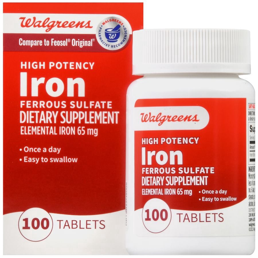 slide 1 of 5, Walgreens High Potency Ferrous Sulfate Iron Tablets, 100 ct