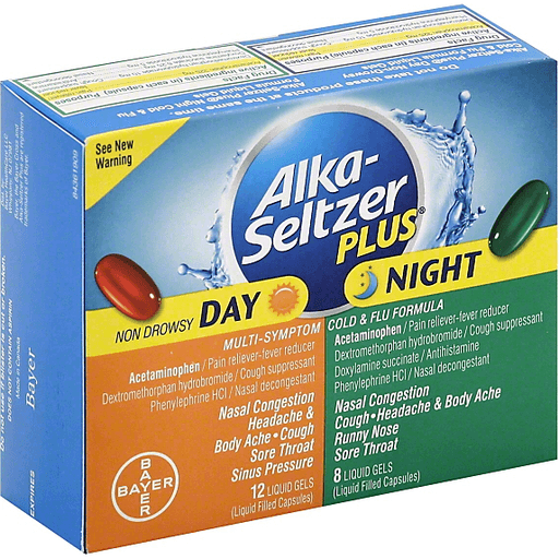 slide 2 of 4, Alka-Seltzer Plus Day Night Multi Symptom Cold Flu Formula Liquid Gels, 20 ct