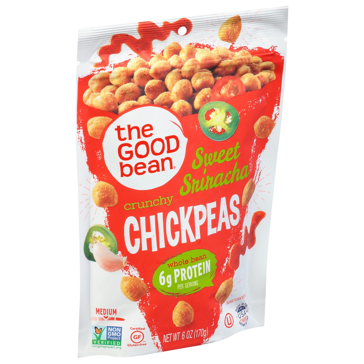 slide 6 of 12, The Good Bean Medium Crunchy Sweet Sriracha Chickpeas 6 oz, 6 oz