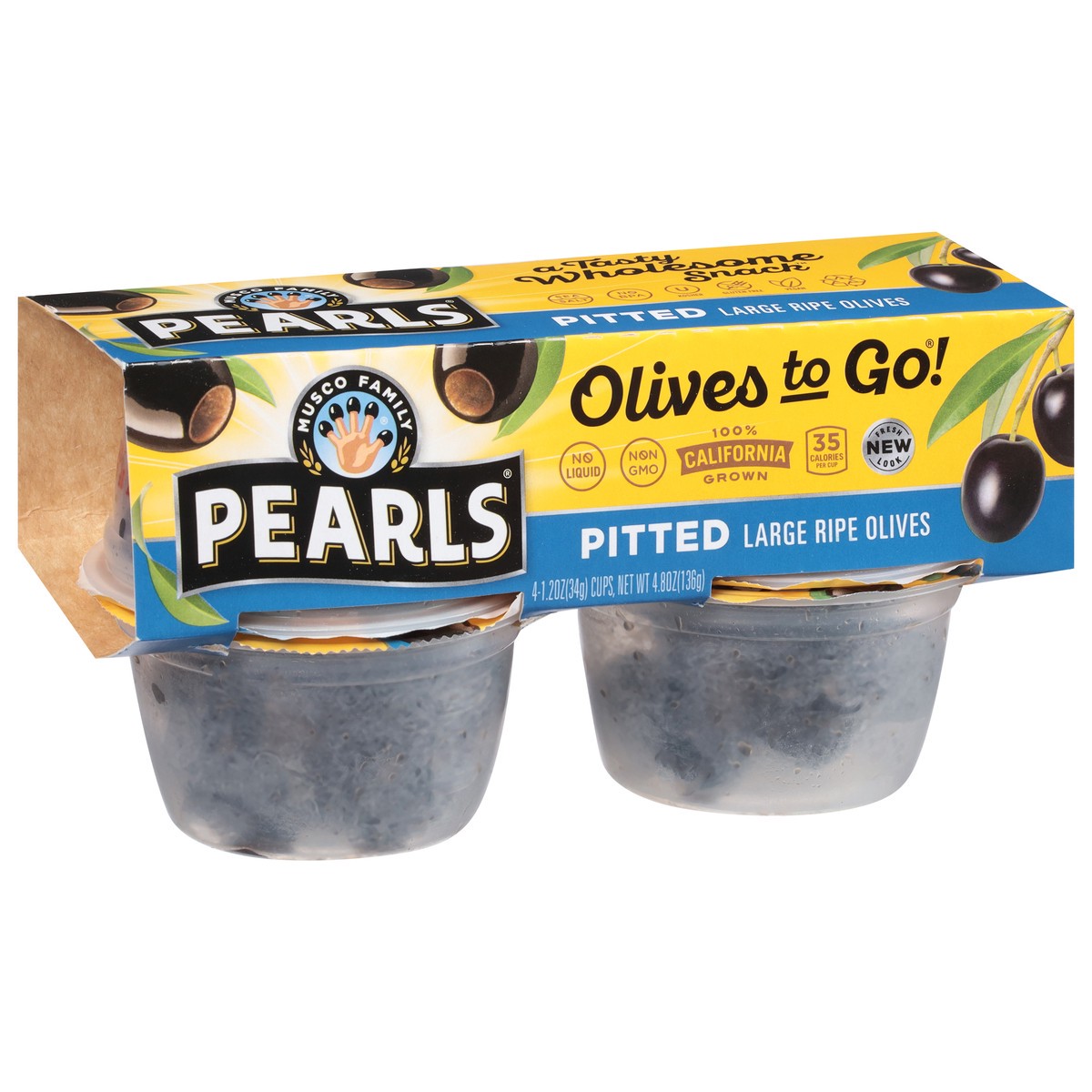 slide 2 of 9, Pearls Olives to Go Large Ripe Pitted Olives 4 - 1.2 oz Cups, 4 ct