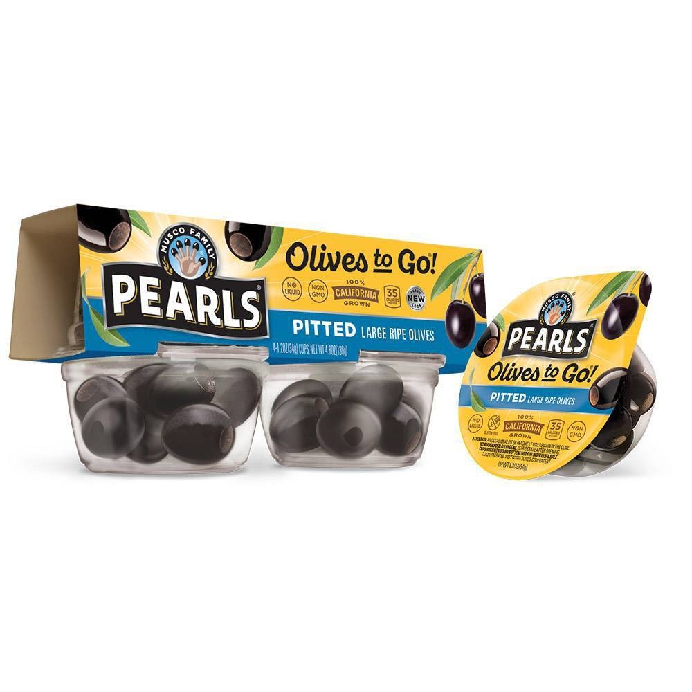 slide 2 of 3, Pearls Olives To Go! Black Pitted Large California Ripe Olives, 4 ct; 4.8 oz
